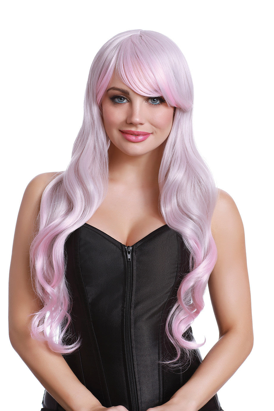 Long Wavy Layered Pink/Grey Wig