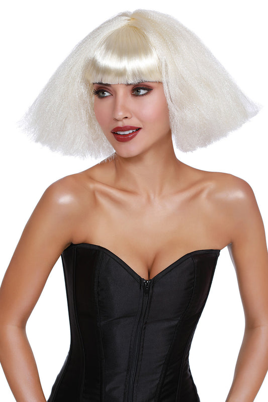 Crimped Wedge Bob Platinum Blonde Wig