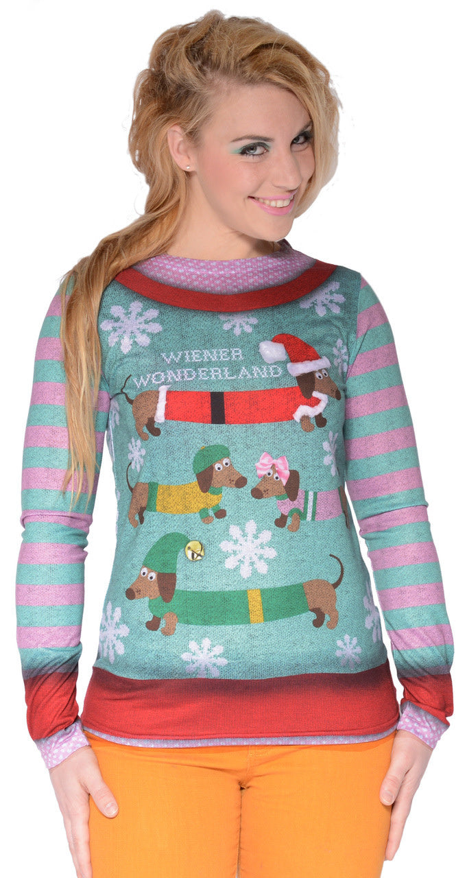 Ladies Sweater Tee: Wiener Wonderland