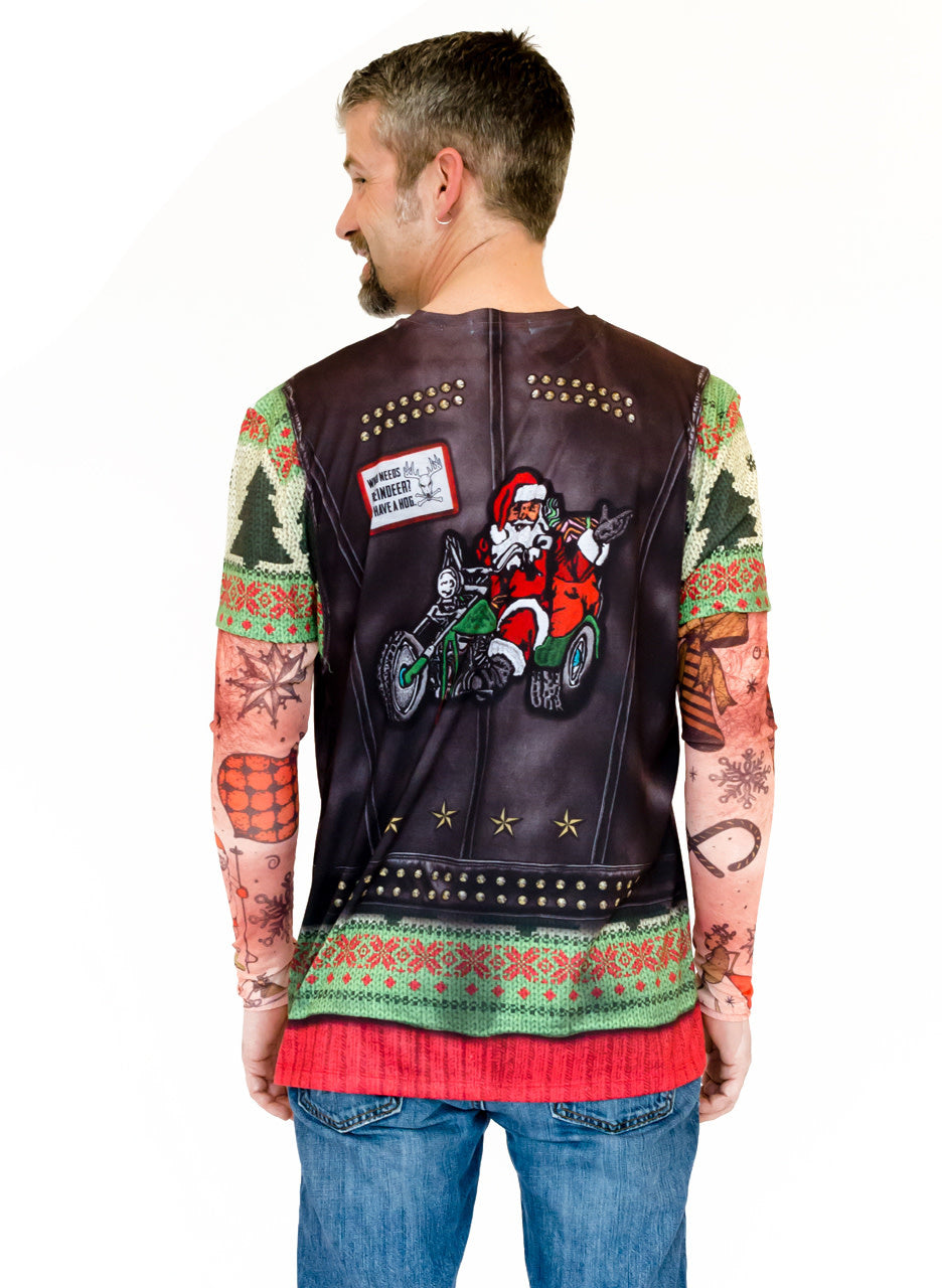 Christmas Sweater Tee: Biker w/ Tattoos