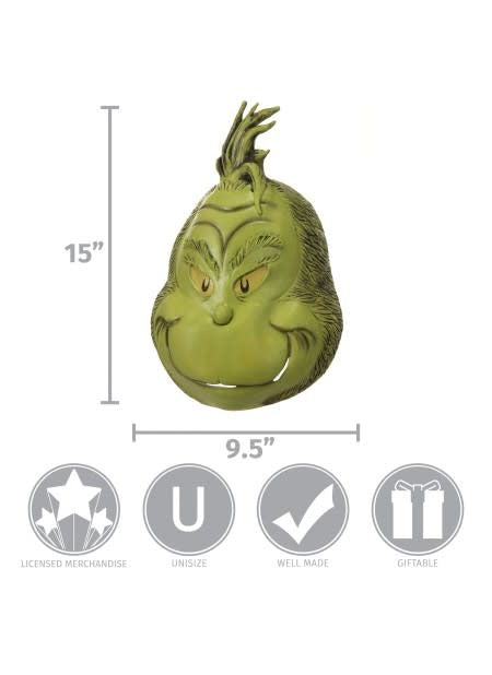 Size dimensions for a latex mask from Dr. Seuss' the Grinch.