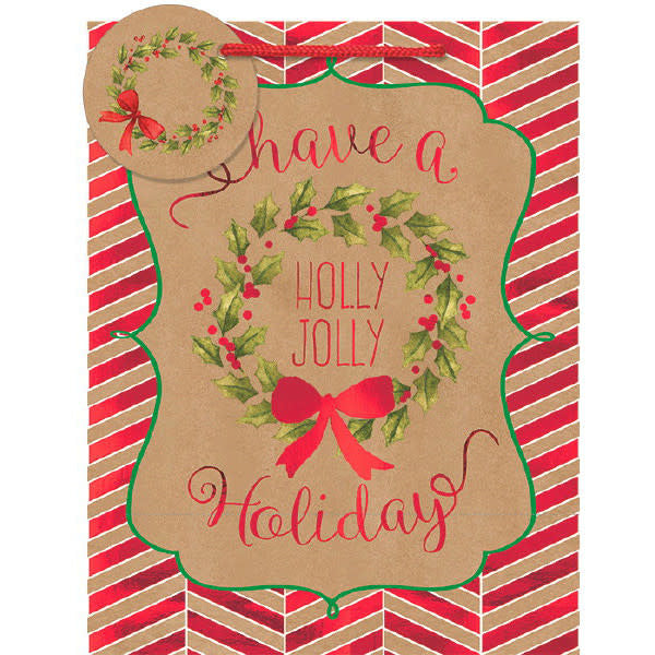 Kraft Holly Jolly Holiday - Medium Vertical Bag