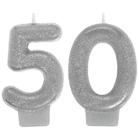 Sparkling Birthday Candles: 50th - Silver