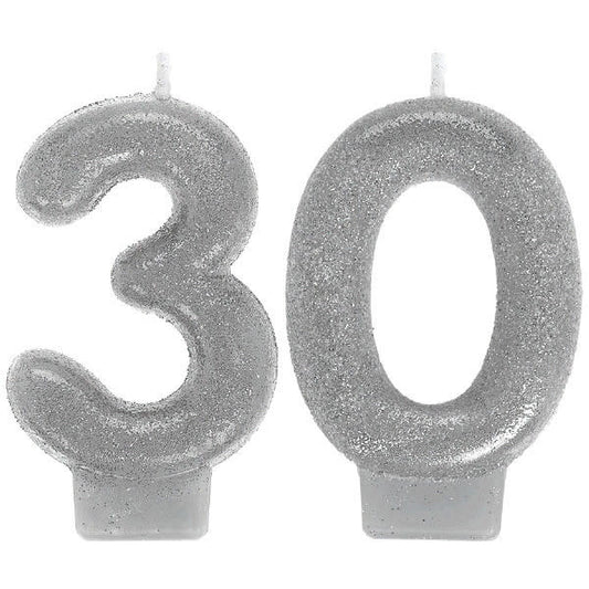 Sparkling Birthday Candles: 30th - Silver