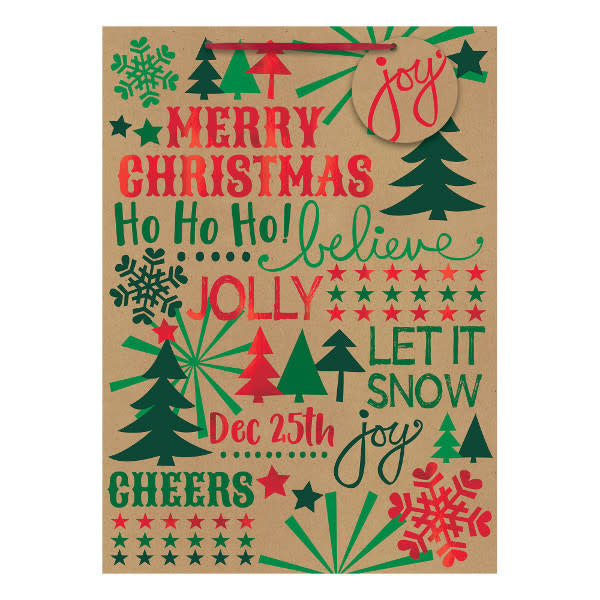 Extra Large Vertical Bag - Kraft Contemporary Christmas Sayings