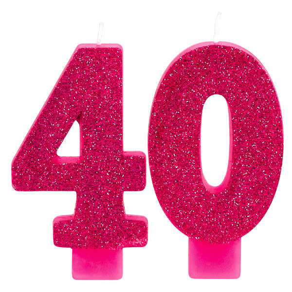 Pink Glitter Candle - 40th