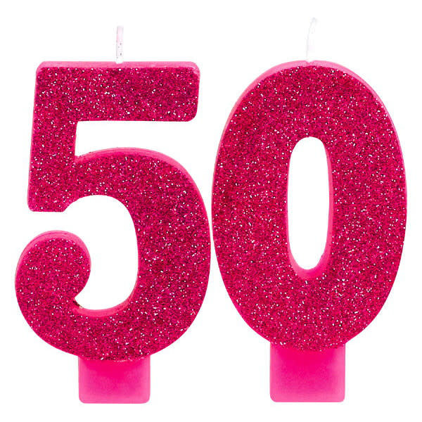 Pink Glitter Candle - 50th
