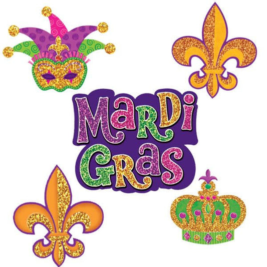 Mardi Gras Mini Glitter Paper Cutouts