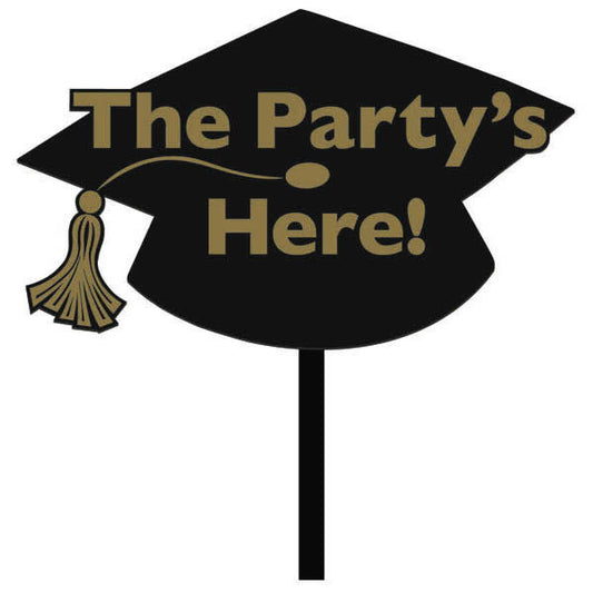 Plastic Yard Sign: "The Party’s Here!" - Black/Gold