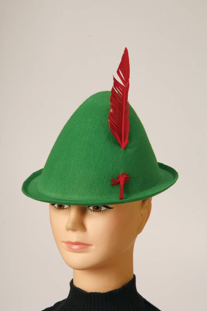 Alpine Hat with Red Feather: Green