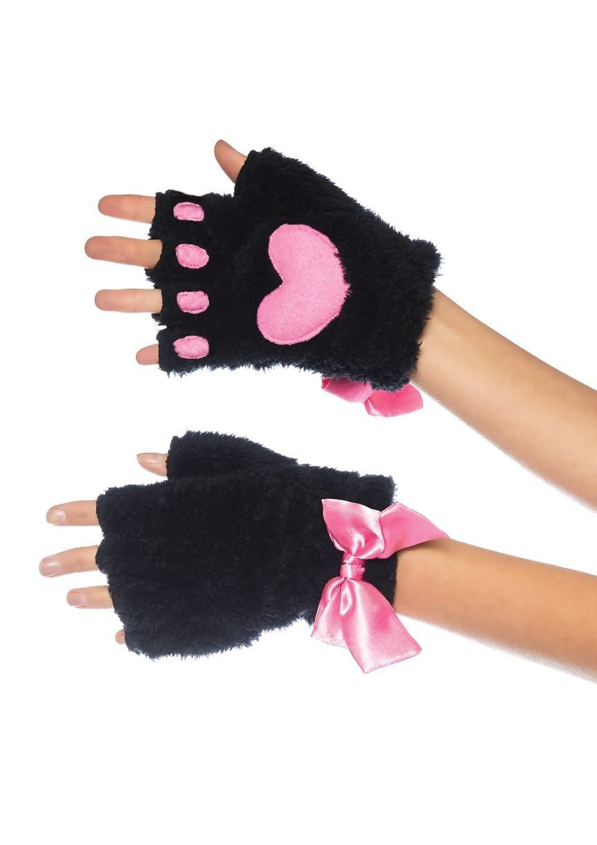 Plush Kitty Paw Fingerless Gloves