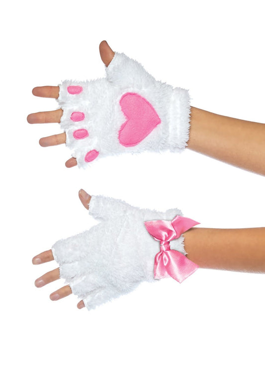 Plush Kitty Paw Fingerless Gloves