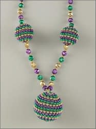 42" Mardi Gras Necklace with 3 Beaded Balls