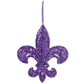 A purple colored Fleur de Lis hanging decoration for Mardi Gras.