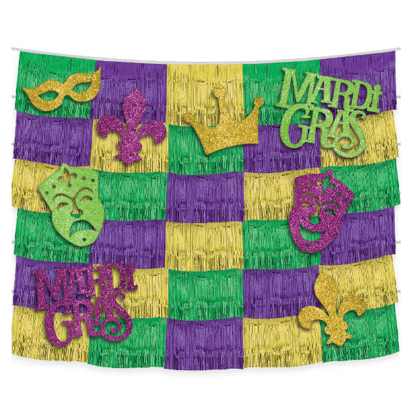 Mardi Gras Fringe Decor Backdrop w/ Cutouts