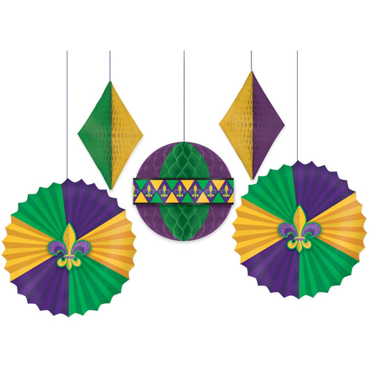 Honeycomb Decorations - Mardi Gras (5pcs.)