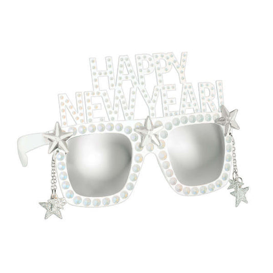 Happy New Year Glasses - White Iridescent