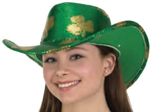 St. Pats Sequin Cowboy Hat - Green/Gold