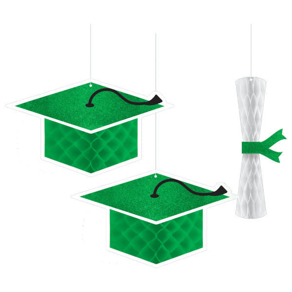 Graduation Honeycomb Hanging Decorations: Green