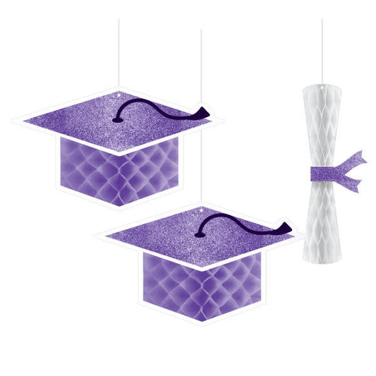 Graduation Honeycomb Hanging Decorations: Purple