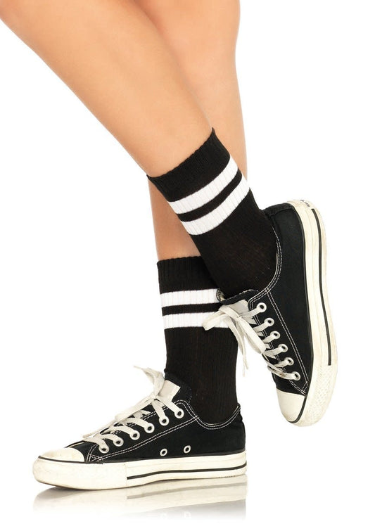 Athletic Striped Anklets - Black/White