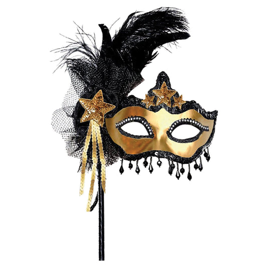 Glitzy Star Masquerade Mask on a Stick
