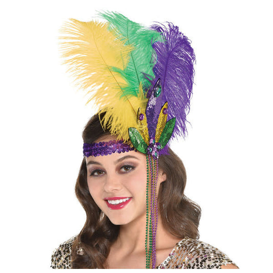 Mardi Gras Feather Sequin Headband