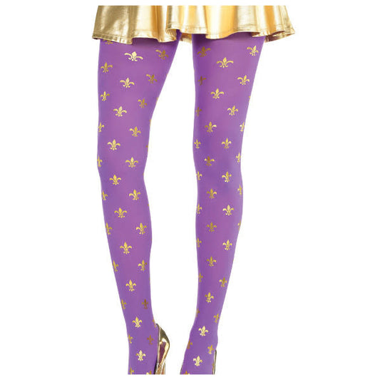 One size fits all Mardi Gras tights.