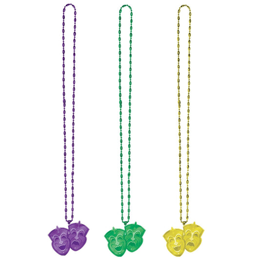 42" Mardi Gras Beads with Mask Pendant (3pk.)