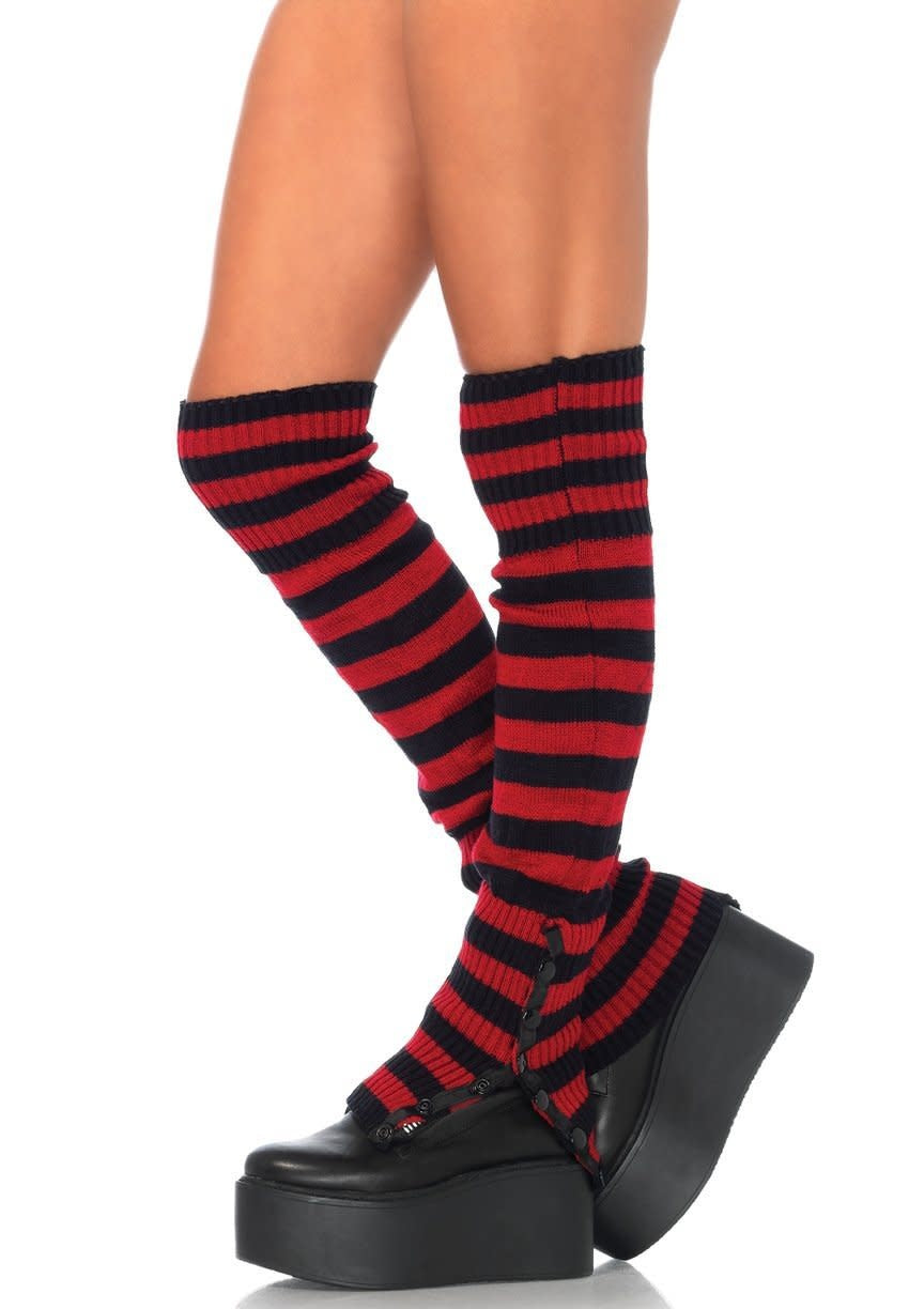 Striped Extra Long Leg Warmers - Black/Red