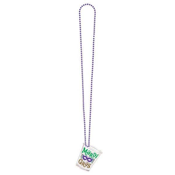 36" Mardi Gras Shot Glass w/ Bead Necklace