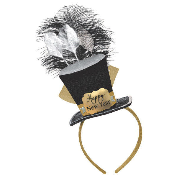 "Happy New Year" Top Hat Fascinator: Black, Silver, Gold