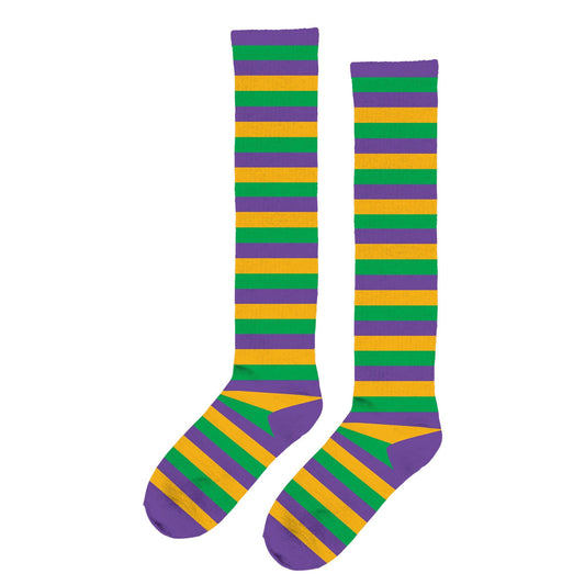 Mardi Gras Striped Knee Socks: Adult