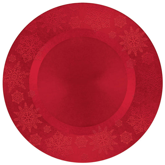 13'' Round Plastic Charger: Red Snowflake