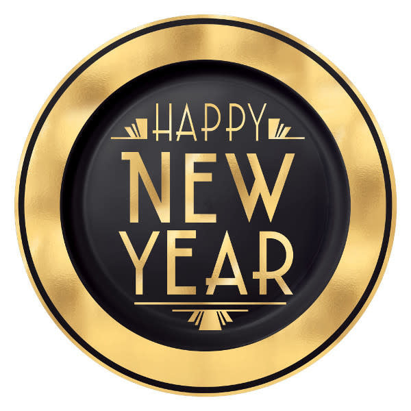 10'' Plastic Plates: New Year's Premium - Black/Gold (10ct.)