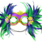 Mardi Gras themed satin & feather half masquerade mask