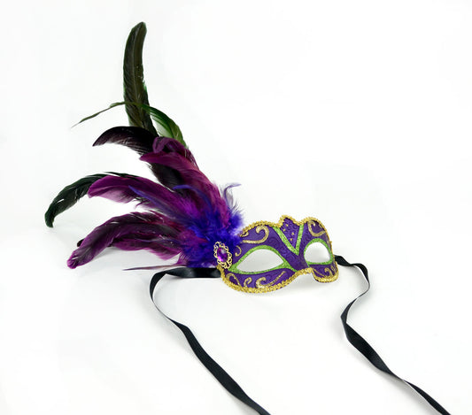Mardi Gras Cocktail Feather 1/2 Mask