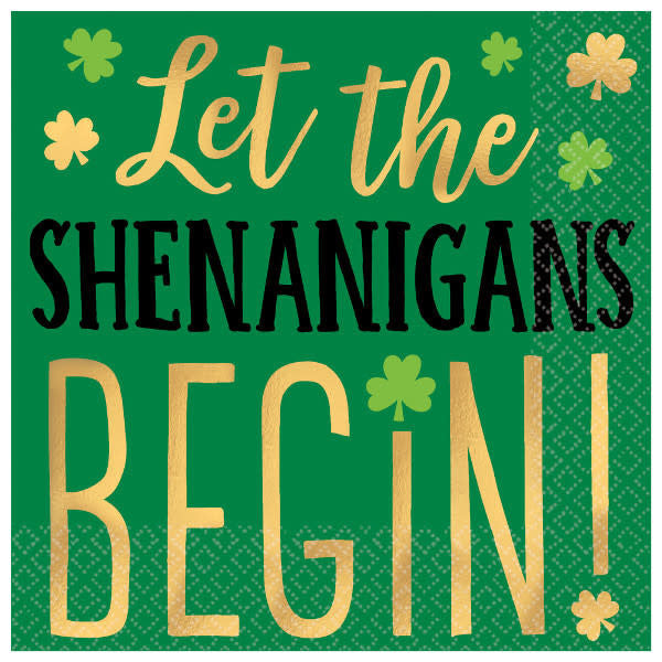 St. Pat's Beverage Napkins: "Let The Shenanigans Begin!" (16ct.)