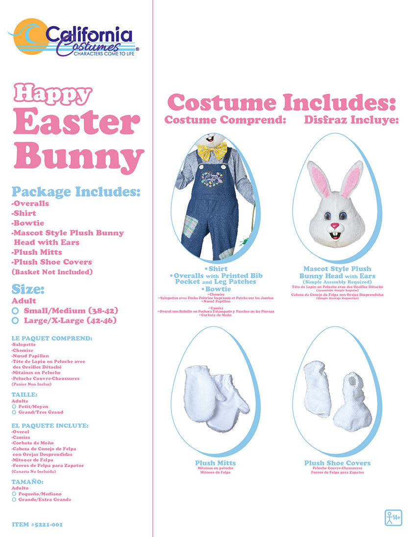 A visual guide of everything that is included in this adult bunny costume.