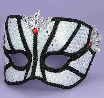 Carnival Half Mask w/ Black Trim: Silver (MJ-037)