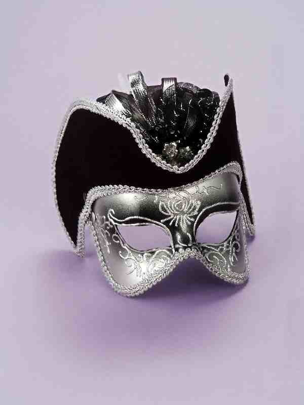 Pirate Venetian Half Mask: Black/Silver (MJ-192)