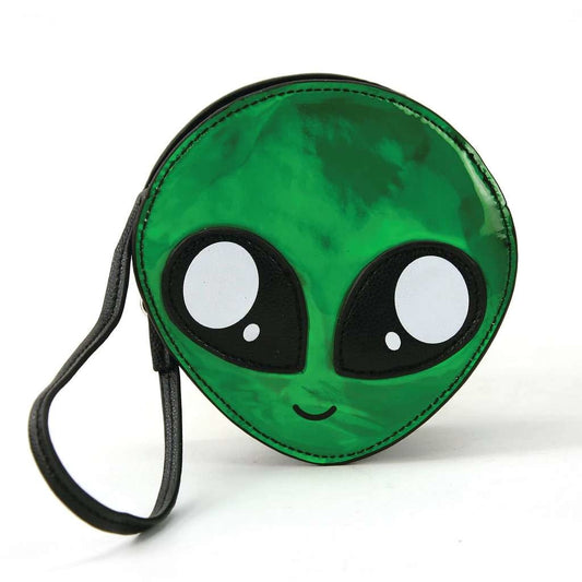 Wristlet Vinyl Wallet: Alien Face - Green
