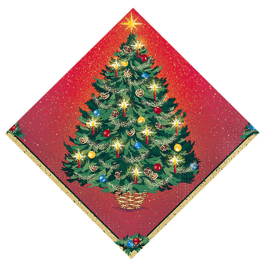 Warmth of Christmas beverage napkins with a Christmas tree and lights on them. 