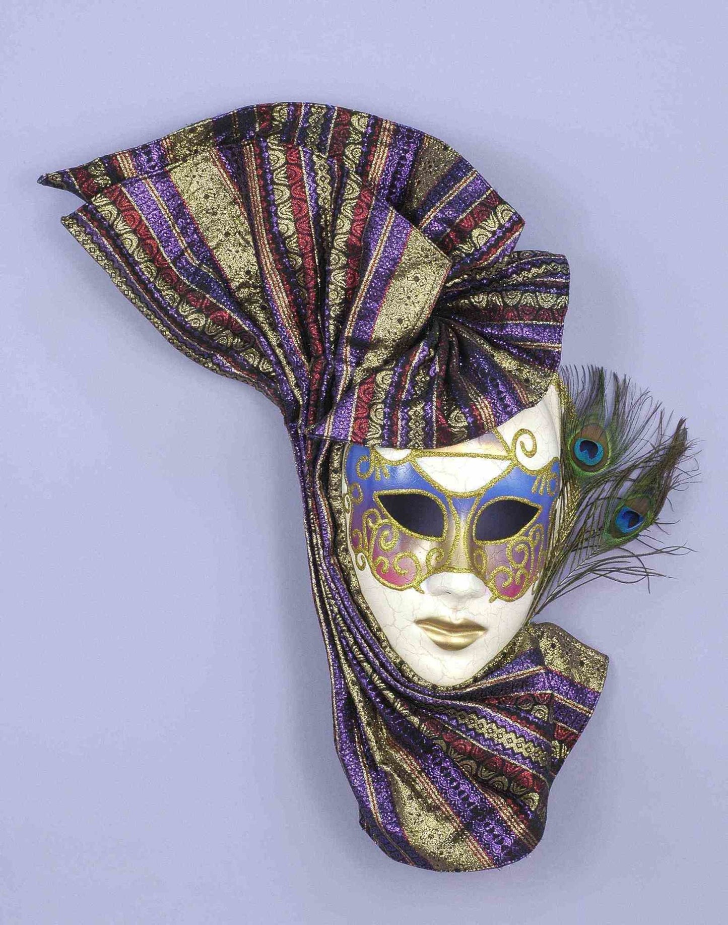 Mardi Gras Venetian Mask w/ Peacock Feathers