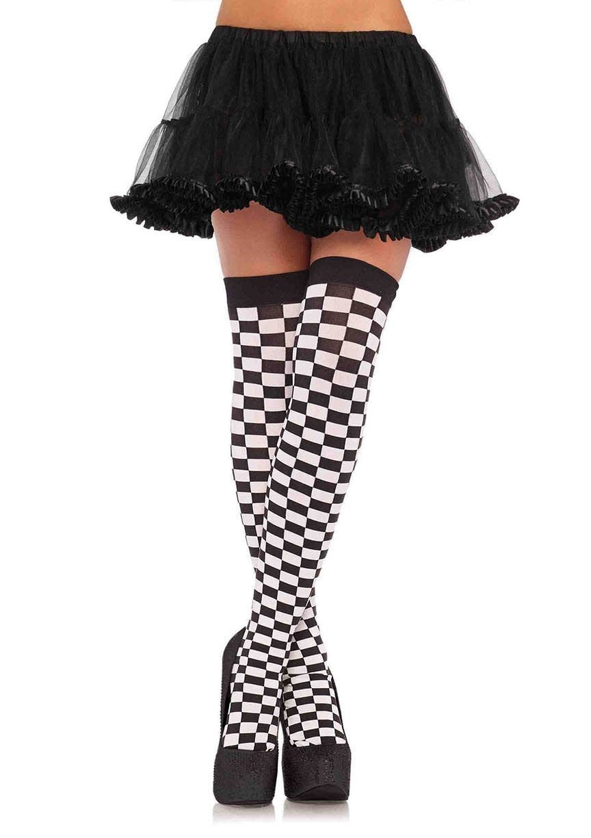 Checkered Thigh Highs - Black/White