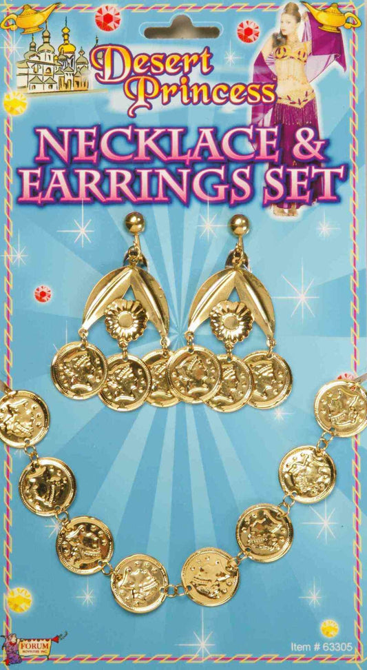 Desert Princess Gold Coin Necklace & Earrings Set