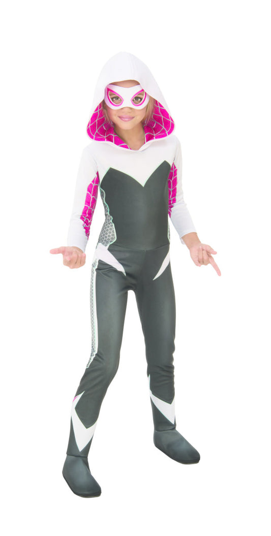 A girl wearing a deluxe Spider Gwen costume.