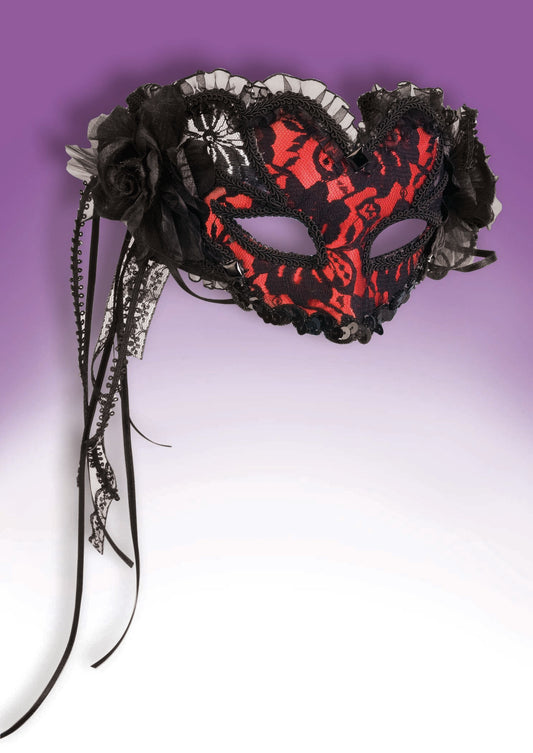 Lacey Venetian Half Mask: Red/Black (ME-154F)