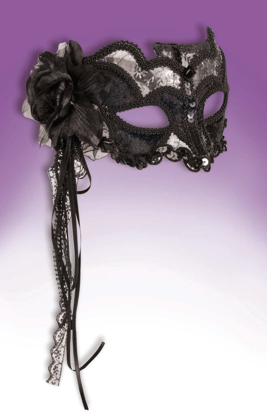 Lacey Venetian Half Mask: Black (ME-157F)