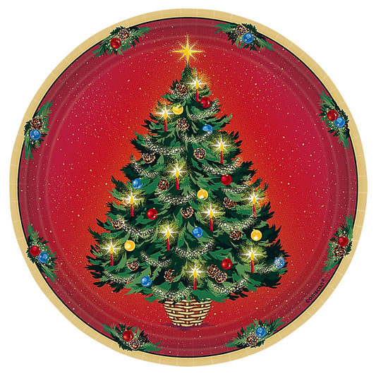 A close up of the 7" round Christmas plates, warmth of Christmas.